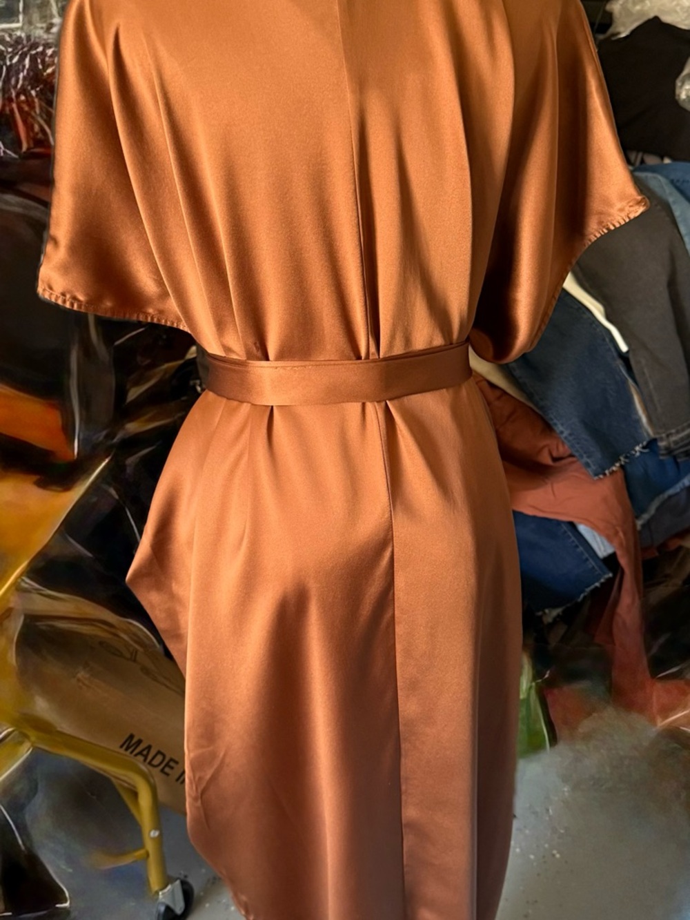 Quince Satin V-Neck Dress in Copper - Picture 5 of 6